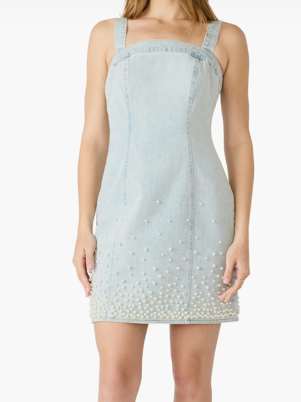 Pearl-Embellished Denim Mini Skirt